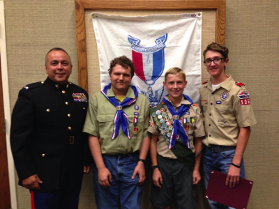 CWO5 Quint Avenetti Presents MOWW Certificates of Recognition to Parker Elwood, Rhett Lundell, Aaron Grant Boy Scouts Eagle Court of Honor