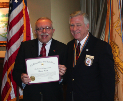 Doran Cart, Chief Curator of WWI Museum & Memorial Kansas City, MO Receives Certificate of Appreciation from Capt Paul Brown