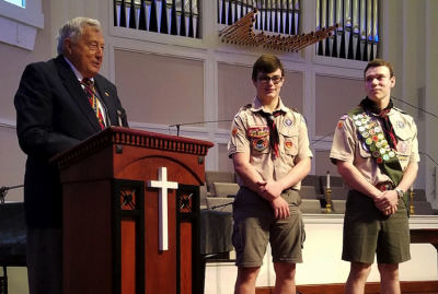 Col Cliff Way presents MOWW Certificates of Recognition at Boy Scouts Eagle Court of Honor