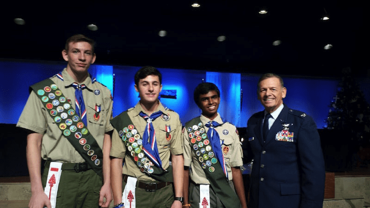 Col Joe Cordina presents Certificates of Recognition at Boy Scouts Eagle Court of Honor December 2016